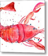 Watercolor Illustration Of Lobster Metal Print
