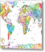Watercolor Political Map Of The World Metal Print