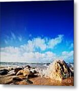 Waves Hiting Rocks On The Sunny Beach Metal Print