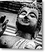 Wear-and-tear Buddha - Black And White Metal Print