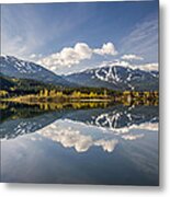 Whistler Blackcomb Mountains Reflected In Green Lake In Autumn Metal Print