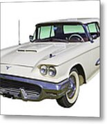 White 1958  Ford Thunderbird Classic Car Metal Print