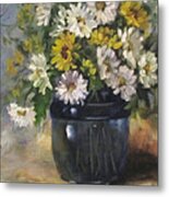 White And Yellow Daisies Still Life Metal Print