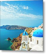 White Church In Oia Town On Santorini Metal Print