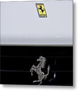 White Ferrari-emblem And Gril Metal Print