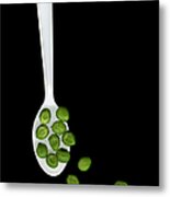 White Plastic Spoon And Green Peas Metal Print