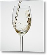 White Wine Being Poured Into A Glass Metal Print