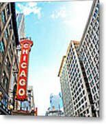 Wide Angle Photo Of The Chicago Theatre Marquee And Buildings Metal Print