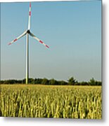 Wind Turbine In A Grain Field Metal Print