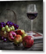 Wine, Fruit And Reading. Metal Print