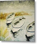 Winter Boats In Watercolor Metal Print