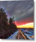 Winter Sunset Road Glow Metal Print