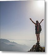 Woman Exulting On A Mountaintop Metal Print