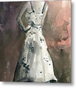 Woman In A White Dotted Dress Fashion Illustration Art Print Metal Print