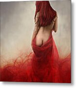 Woman In Red Silk Metal Print