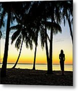 Woman On A Carribean Beach Watching Metal Print