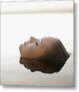 Woman Soaking In Swimming Pool Metal Print