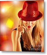 Woman Wearing Red Hat Metal Print