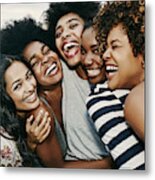 Women Laughing Together On Urban Rooftop Metal Print