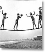 Women Play Beach Basketball Metal Print