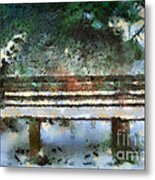 Wooden Bench In The Forest Metal Print