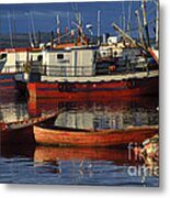 Wooden Fishing Boats Docked In Chile Metal Print