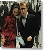 Woody Allen Posing With A Model Holding Metal Print