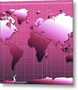 World Map In Pink Metal Print