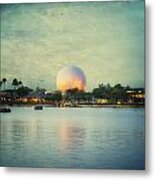 World Showcase Lagoon Disney World During Sundown Textured Sky Metal Print