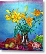 Yellow Lily In A Vase Metal Print