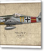 Yellow 11 Focke-wulf Fw 190 - Map Background Metal Print