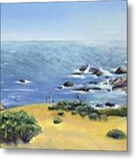 Yellow Fields And Silvery Summer Sea Metal Print