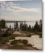 Yellowstone Lake With Geothermic Pools Metal Print