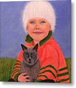 Young Boy And Geriatric Kitty Metal Print