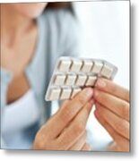 Young Woman Holding Nicotine Gum Metal Print