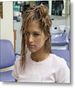 Young Woman In Hairdressing Salon Metal Print