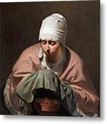 Young Woman Warming Her Hands Over A Brazier Metal Print