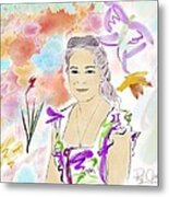 Young Woman With Flowers Metal Print