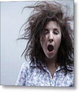Young Woman Yawning, Close Up Metal Print