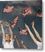 Young Women Waving American Flags Metal Print