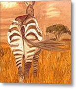 Zebra Grazing Metal Print