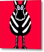 Stunning Striped Zebra On Red Background Metal Print