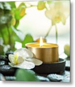 Zen Orchid And Candle Metal Print