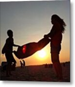 [ Watching Sunset At The Beach & Metal Print