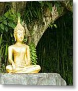 Buddha Statue Under Green Tree In Meditative Posture #1 Metal Print
