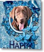 Christmas - Blue Snowflakes Labrador #1 Metal Print