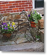 Flower Bicycle Basket Metal Print