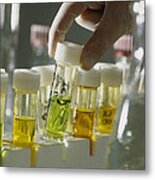 Gloved Hands Selecting A Vial For Analysis #1 Metal Print