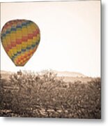 Hot Air Balloon On The Arizona Sonoran Desert In Bw  #1 Metal Print