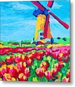 Windmill And Tulips #1 Metal Print